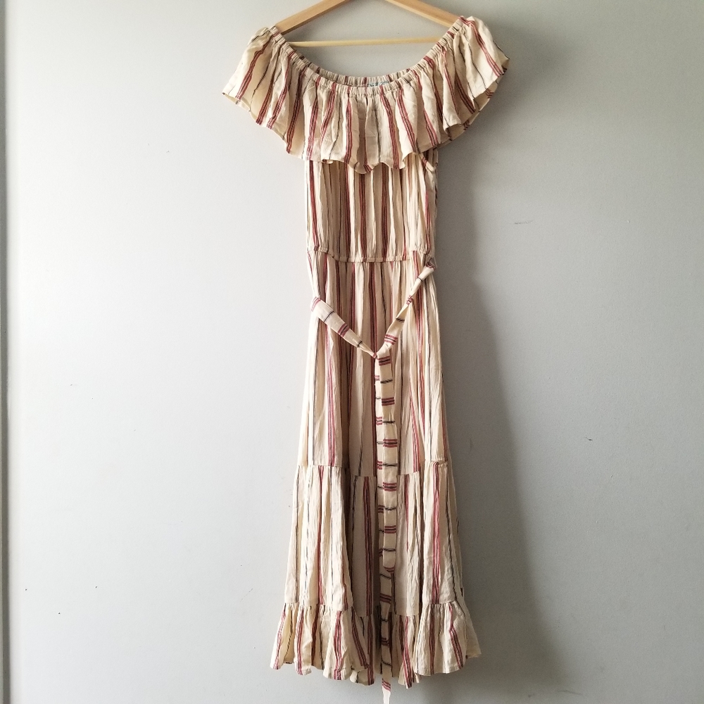 NEW  Nostalgia Striped Ruffle Off The Shoulders Dress Large - Picture 8 of 11